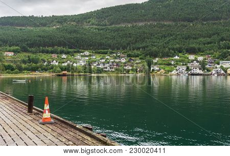 View Of Kaupanger And Sognefjord. Kaupanger Is A Town Within Sogndal, Sogn Og Fjordane, Norway