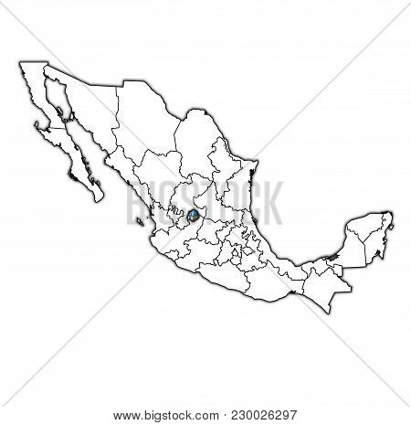 Emblem Of Aguascalientes State On Map With Administrative Divisions And Borders Of Mexico