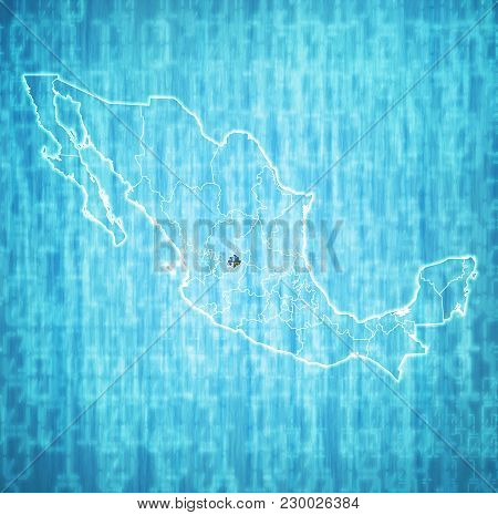 Emblem Of Aguascalientes State On Map With Administrative Divisions And Borders Of Mexico