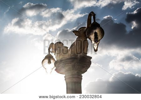 Statue Of Elephant, Sky Background In Surathani
