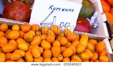 Fresh Orange Kumkuat A Tropical Fruit For Sale At Greengrocer Store