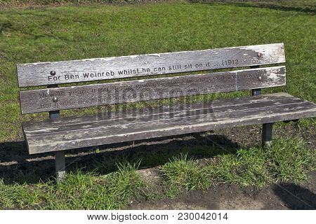 London, England - July 12, 2016 Uk. Bench Dedicated To Weinreb In Hamptsead, London,