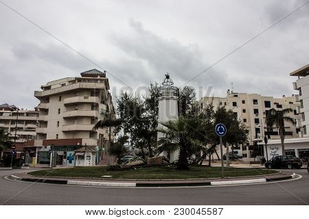 Estepona. Lighthouse In Estepona. Estepona, Malaga, Spain. Picture Taken - 24 February 2018.