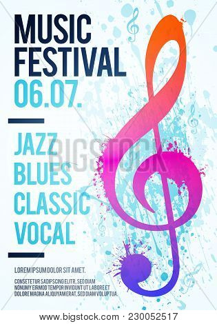 Vector Illustration Template Poster Flyer Music Festival Event With Clef Illustration And Texture Wa
