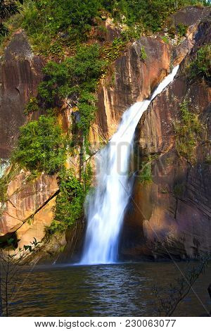 Waterfall Brown Stone Beautiful With Sunshine At Chat Trakan National Park In Countryside Thailand