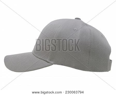 Blank Baseball Color Lightgray Cap Closeup Of Side View On White Background