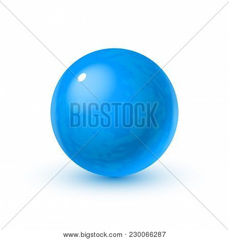 Realistic Glass Sphere With Shadows, Reflection Of Sky In Mirror Surface Of Blue Pearl, 3d Vector Il