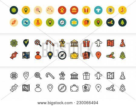 Black And Color Outline Icons Thin Flat Design, Modern Line Stroke Style, Web And Mobile Design Elem