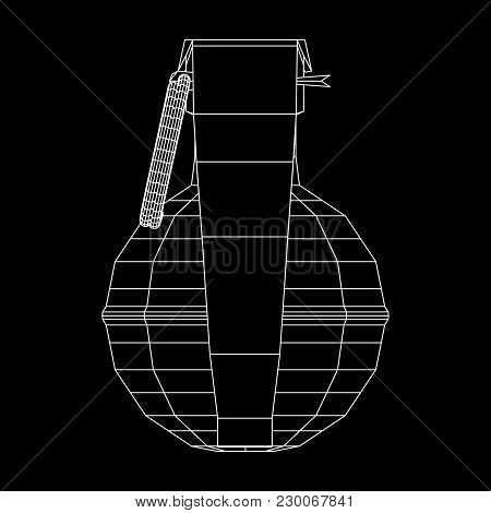 Hand Bomb Frag Grenade Wireframe Low Poly Mesh Vector Illustration