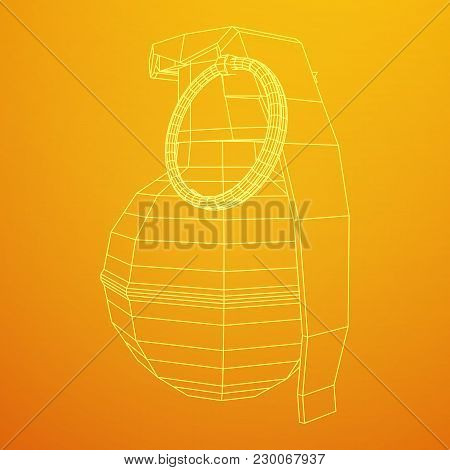 Hand Bomb Frag Grenade Wireframe Low Poly Mesh Vector Illustration