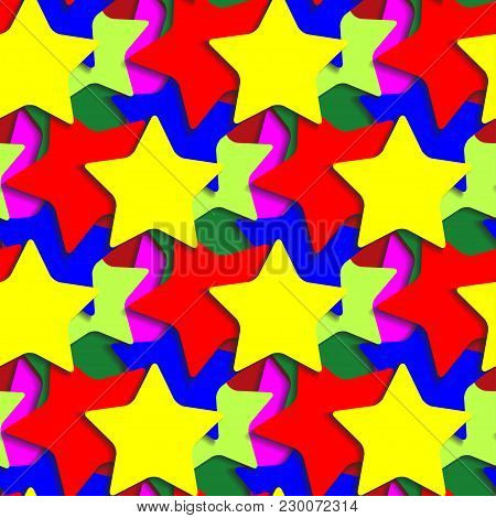 Seamless Pattern. It Consists Of Five-pointed Stars Of Different Bright Colors And Shadows