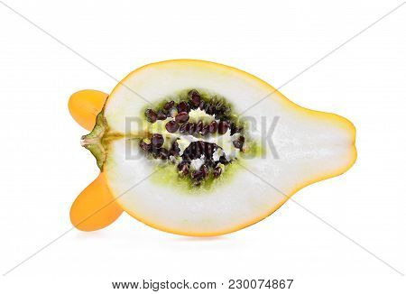 Half Of Yellow Nipple Eggplant, Fancy Fruit Isolated On White Background