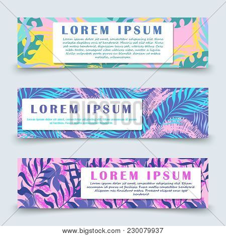 Colorful Hawaii Floral Banners And Poster Template Set. Vector Illustration