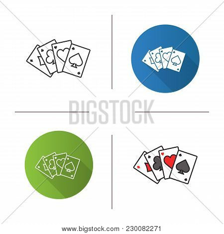 Four Aces Icon. Flat Design, Linear And Color Styles. Playing Cards. Poker. Kare. Isolated Vector Il