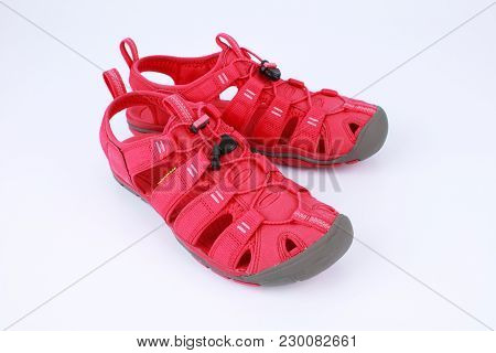 Red Shoes Sandle Isolated On A White Background