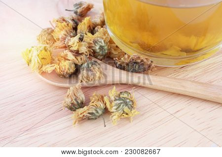 Chinese Chrysanthemum Flower Tea In Cup Isolated On White Background