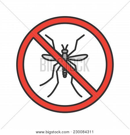 Stop Mosquitos Sign Color Icon. Flying Insects Repellent. Pest Control. Isolated Vector Illustration