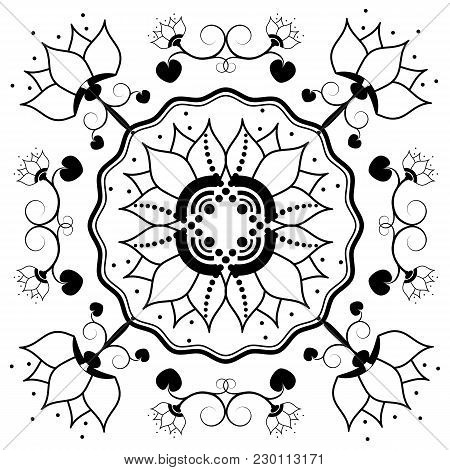 Monochrome Tiles With A Floral Pattern. For Printing On Textiles, Ceramics. For Cutting Ornaments On