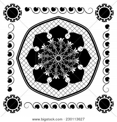 Monochrome Tiles With A Floral Pattern. For Printing On Textiles, Ceramics. For Cutting Ornaments On