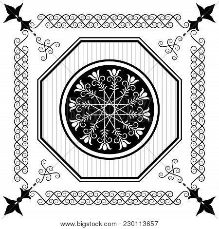 Monochrome Tiles With A Floral Pattern. For Printing On Textiles, Ceramics. For Cutting Ornaments On