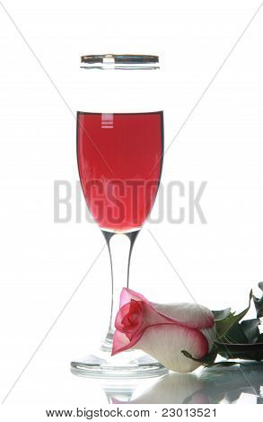 Glasswine With Wine And Rose