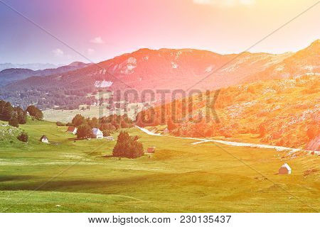 View On Hairpin Road To Risan. Montenegro. Beauty World. Sun Flare