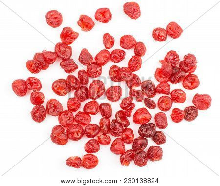 Red Dry Cherries Set Top View Isolated On White Background
