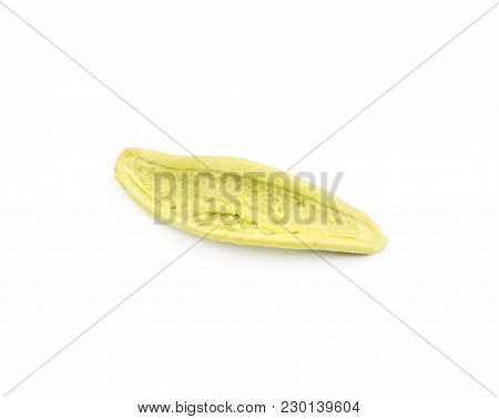 Olive Leaf Spinach Pasta Isolated On White Background One Raw Piece