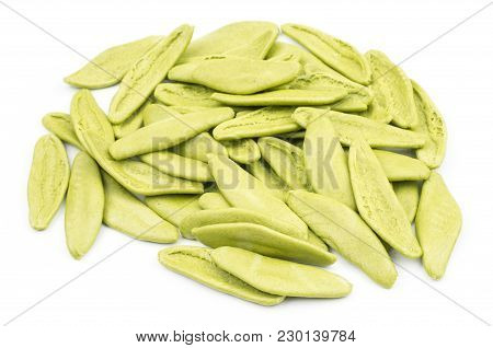 Olive Leaves Spinach Pasta Stack Isolated On White Background Raw