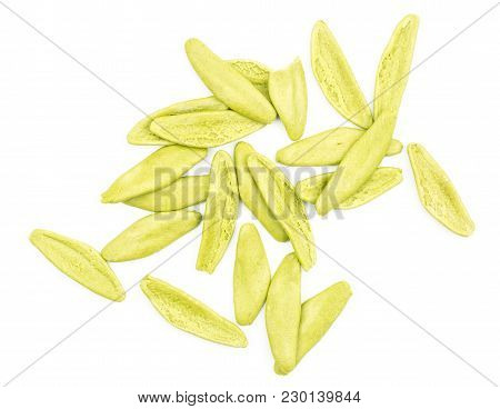 Raw Olive Leaves Spinach Pasta Isolated On White Background Top View