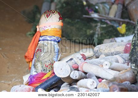 Wooden Lingams Offerings Princess Phra Nang Cave, Railay Peninsula, Krabi, Thailand