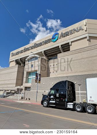 Phoenix, Az, Usa - February 28, 2018: 'concert Logistique' Truck From Canadian City Of Quebec Parked
