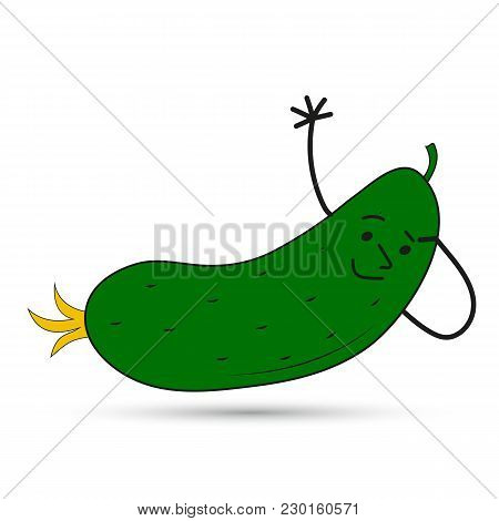 Funny Cucumber With A Face. Vector Image