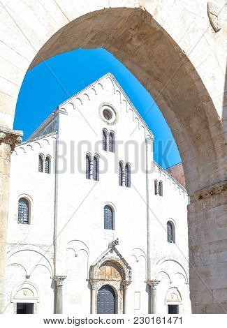 Bari, Italy, Old Town, View Of The Facade Of The St Nicholas Basilica.