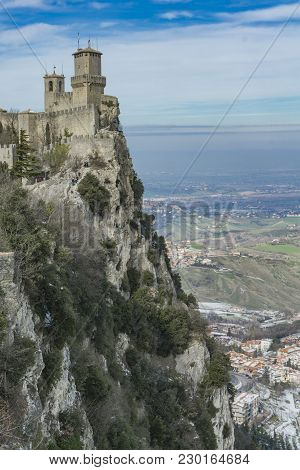 View At Fortress Of Guaita On Mount Titano, San Marino