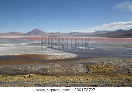Laguna Colorada, Bollivia - November 02, 2015: View Over The Colorful Laguna Colorada In The Andes R