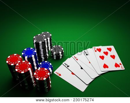 Casino Chips And Cards On Green Background