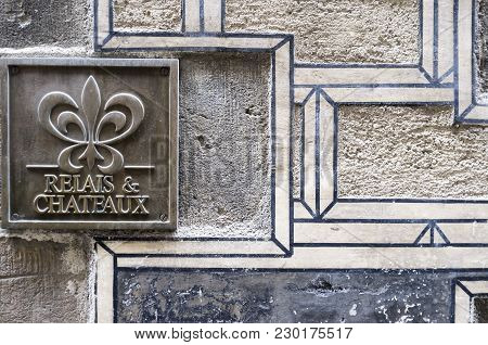 Barcelona,spain-november 2,2015: Relais And Chateaux Sign, Ancient Walls, Hotel Neri,gothic Quarter 