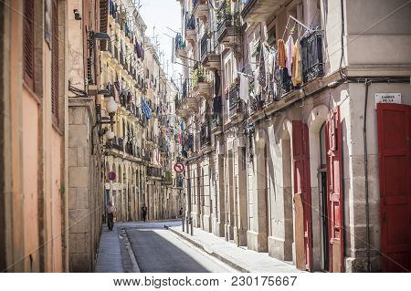 Barcelona,spain-july 26,2016:street View, El Raval Quarter, Barcelona.