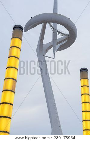 Barcelona,spain-november 21,2016: Communications Tower Or Tower Telefonica, Designed By Santiago Cal