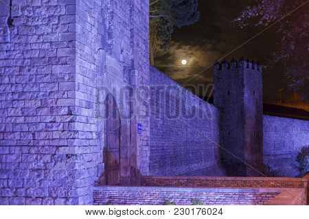 Ancient Tower,door, Gate, Portal Santa Madrona, The Only Site That Remains Of The Medieval Wall, Nig
