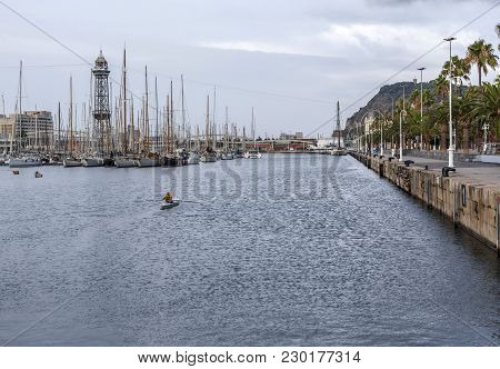 Barcelona,spain-september 3,2015: View Of Port Of Barcelona, Dock, Moll De Bosch I Alsina ,port Vell