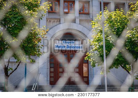 Lourdes, France - June 22, 2017 : View Of The Entrance To The Chapel Of The Mother Of Pain (mater Do