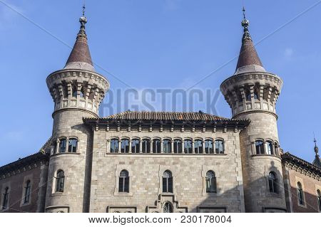 Barcelona,spain-november 8,2015: Municipal Conservatory Of Barcelona,detail Facade Building Designed