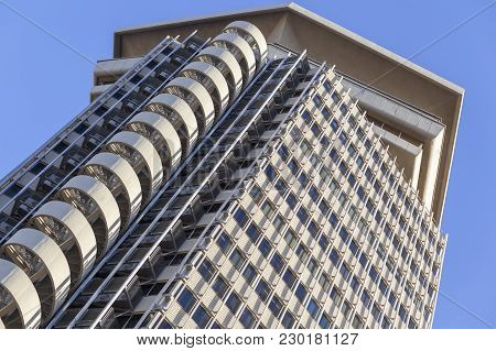 Barcelona,spain-january 11,2016: Architecture, Building Tower, Edificio Colon Or Torre Maritima, Bru