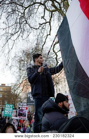 Protesters Gather Outside Downing Street, London, United Kingdom