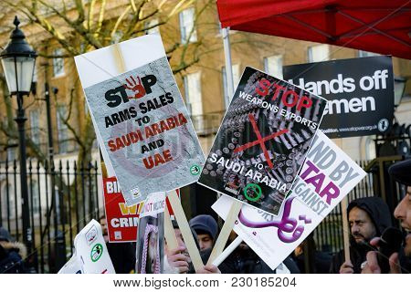 Protesters Gather Outside Downing Street, London, United Kingdom