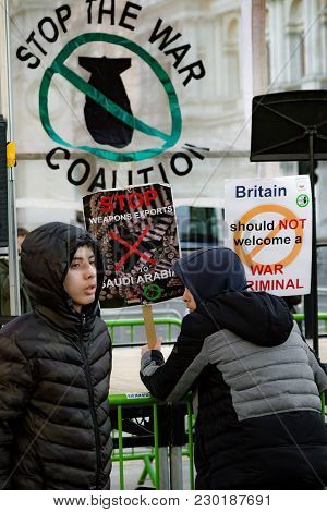 Protesters Gather Outside Downing Street, London, United Kingdom