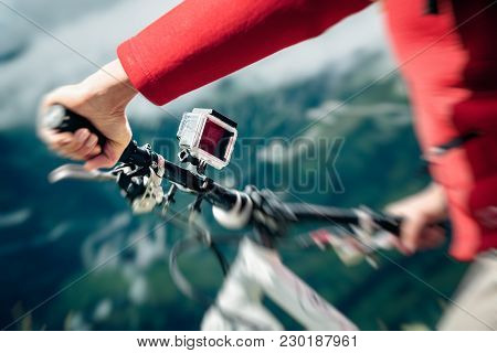 Action Camera Mounted On Mountain Bike
