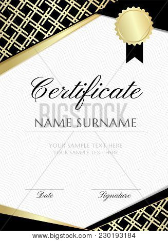 Gold Gride. Certificate Design Template. Graduation Vertical Banner With Ornamental Decorative Eleme